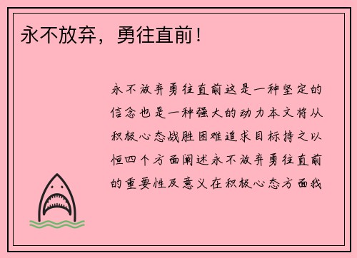 永不放弃，勇往直前！